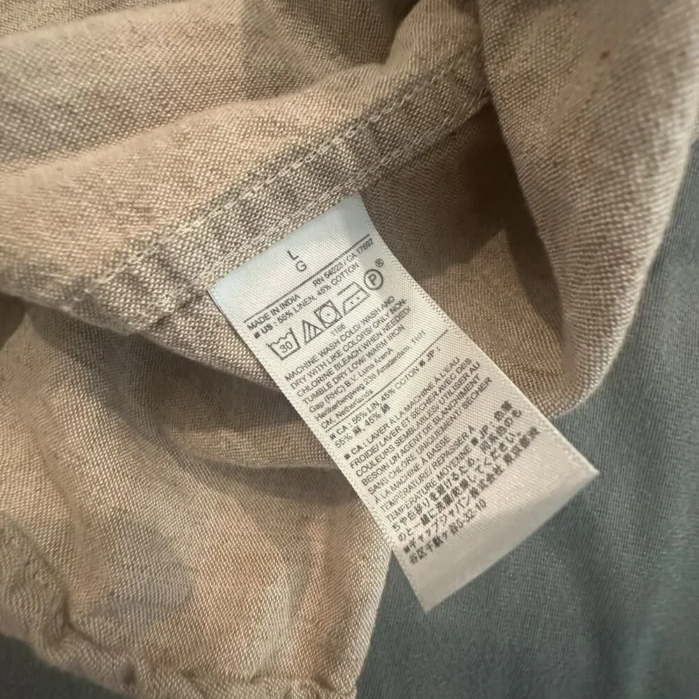 Banana Republic Shirt Mens L Slim Fit Linen Cotton Blend Button Front Beach